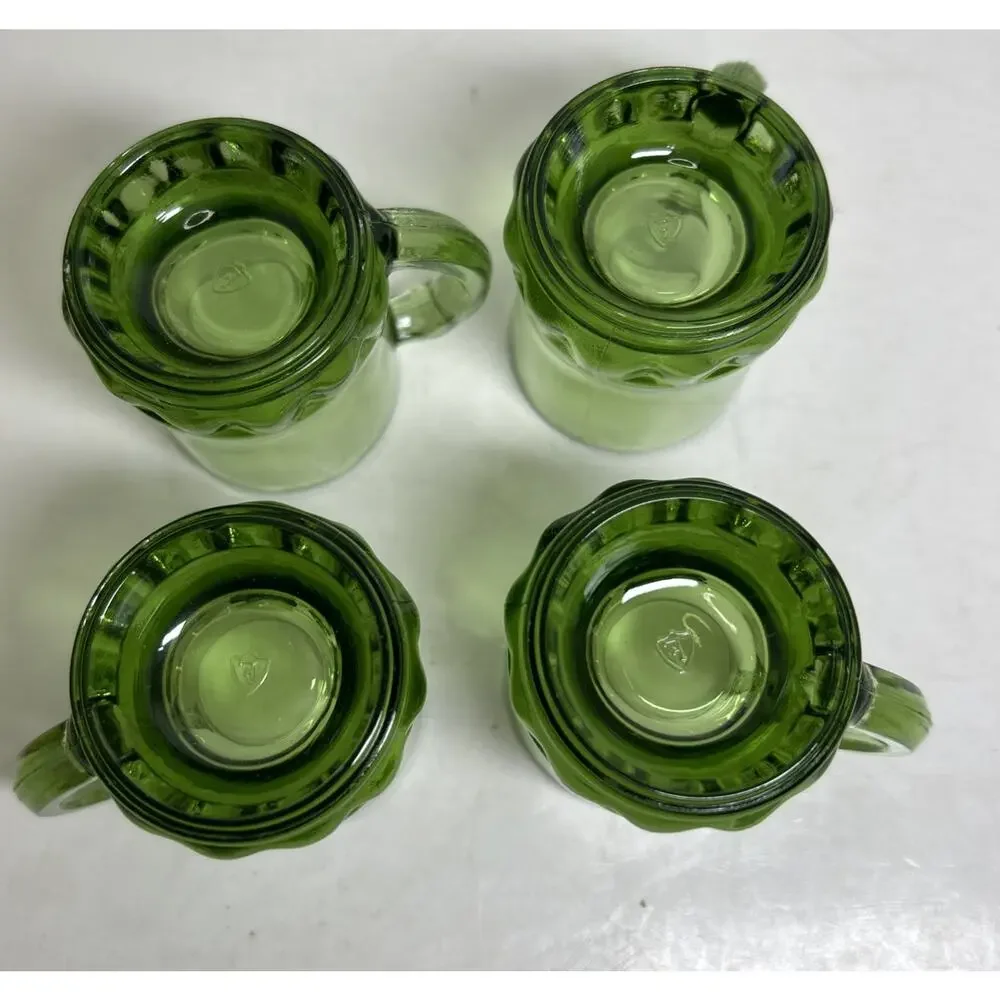 Federal Glass Mini Beer Mug Shotglasses Fluted Bottoms 4 Amber, 4 Green- Set 8